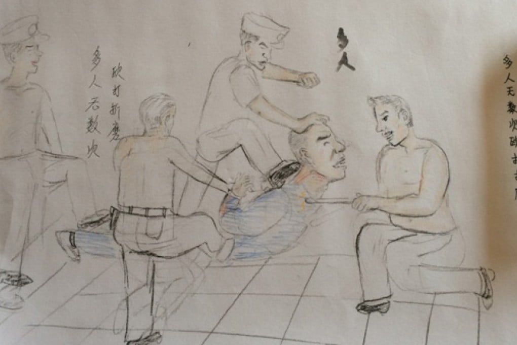 One of the cartoons reflecting Liu Renwang's experience of torture in custody. Photo: SCMP Pictures