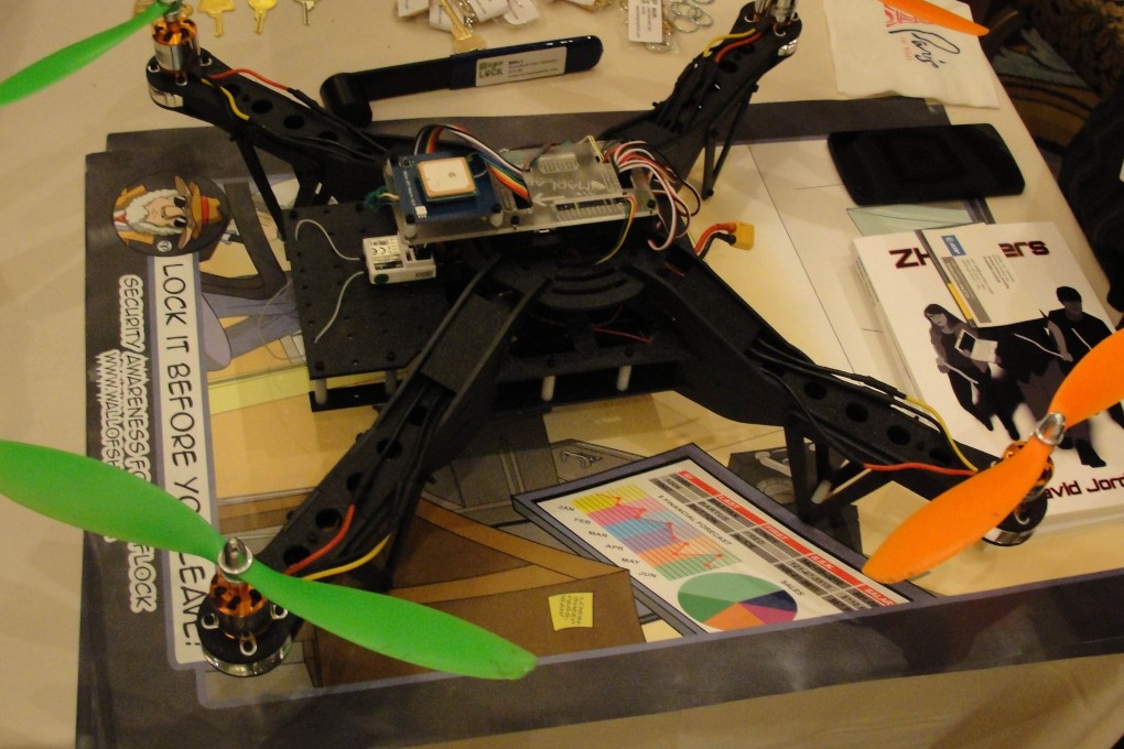 An Aerial Assault drone is displayed during a Def Con hacker gathering in Las Vegas. Photo: AFP