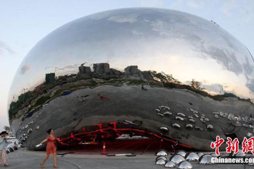 Reports in China say this “stainless steel sculpture in the shape of an oil bubble” will be unveiled later this month in Karamay, China. Photo: People's Daily/Twitter