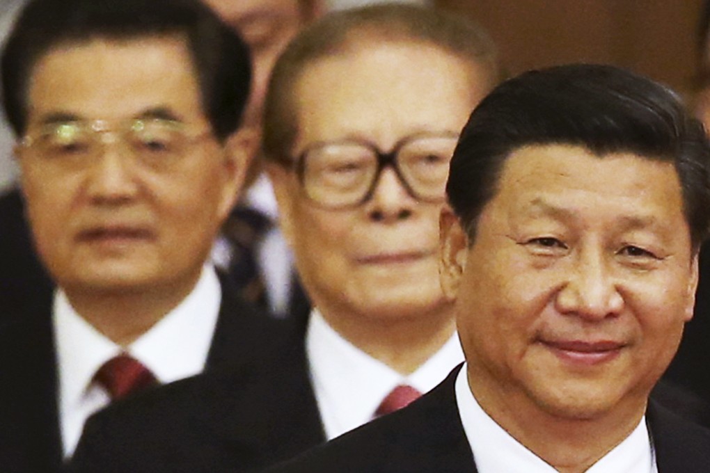 President Xi Jinping, right, is thought to be sending a message to retired leader Jiang Zemin, centre, to 'stop meddling in politics'. Photo: Reuters