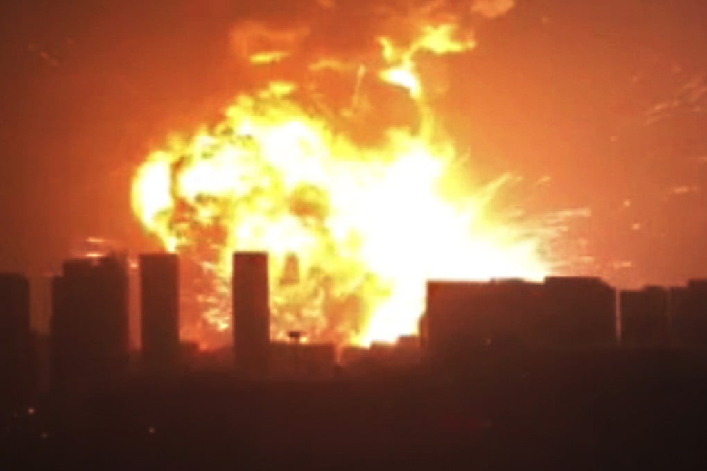 An explosion happens in China’s Tianjin port. Photo: ImagineChina