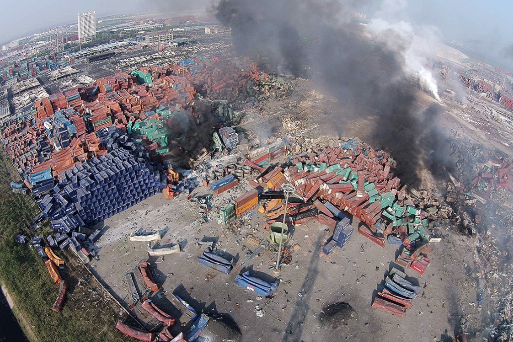 An aerial view shows the explosion site in Tianjin. Photo: Xinhua