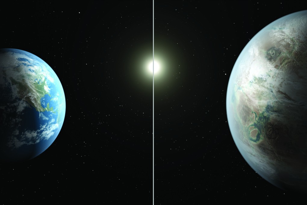An artist's impression compares earth (left) to a planet newly discovered just outside our solar system. Photo: Nasa