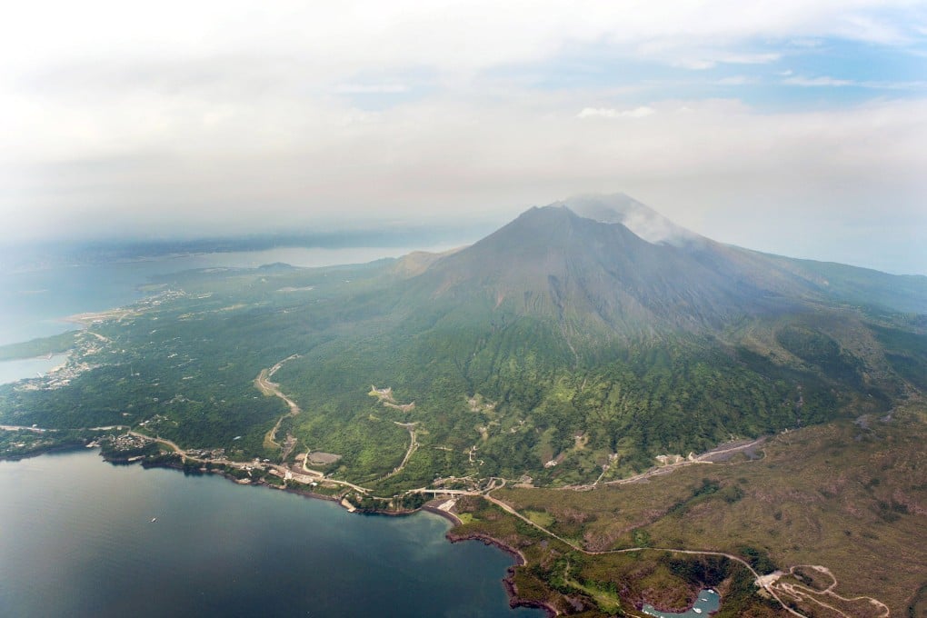 An aerial view shows Mt. Sakurajima in Kagoshima, southwestern Japan. Photo: Kyodo