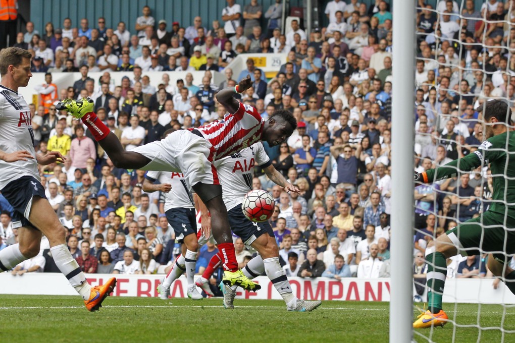 Stoke City's Senegalese striker Mame Biram Diouf (second from left) competes the comeback in the 2-2 draw with Tottenham Hotspur. Photo: AFP