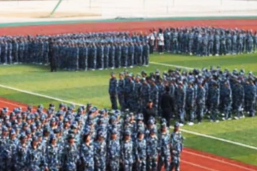 Students undergo military training in Jiangsu. The drills last a week and involve marching and running laps. Photo: SCMP Pictures