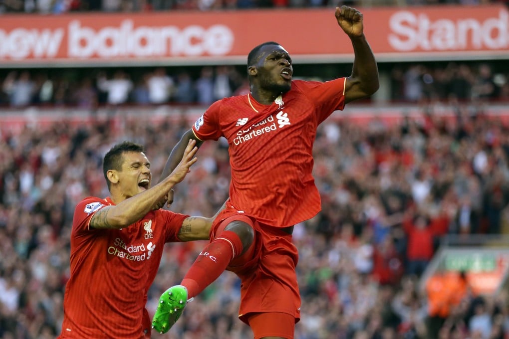 Liverpool's Christian Benteke scores his first goal for the club since his big-money move from Aston Villa. Photo: AP