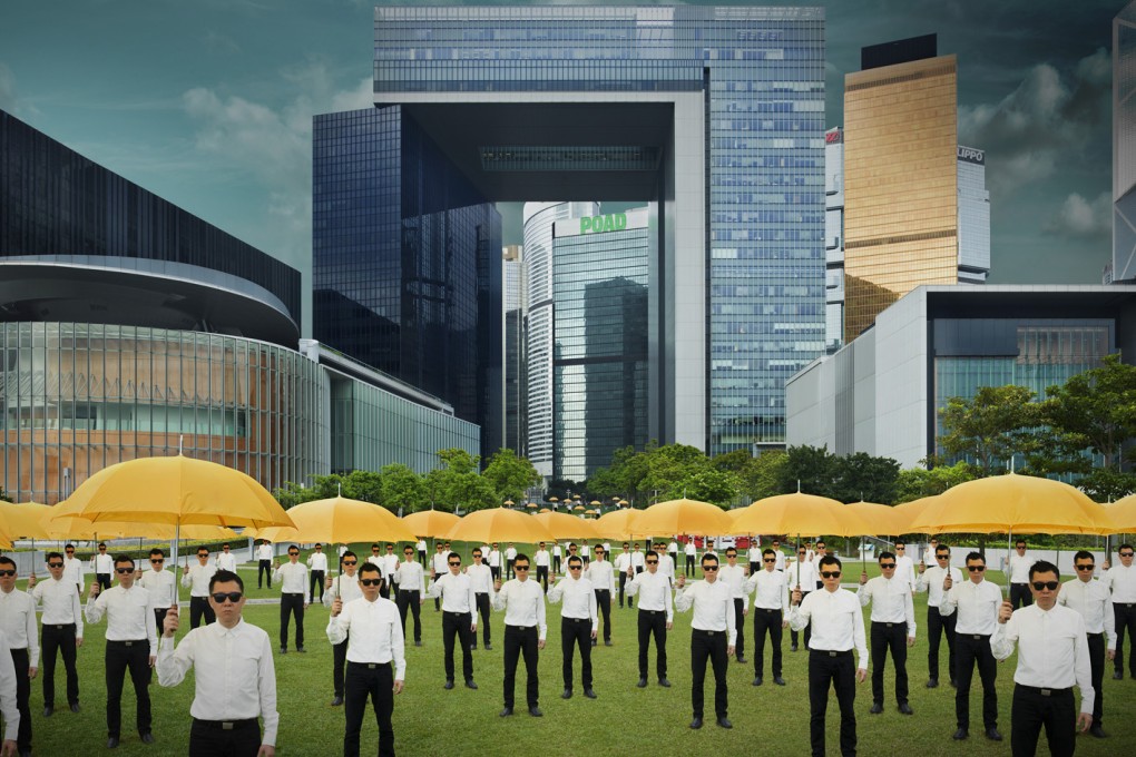 Chu himself is the model in this image. "Parade #15", commenting on last year's "umbrella movement" protest. He says the identity of his human subjects is immaterial to the point he is making. Photo: Almond Chu