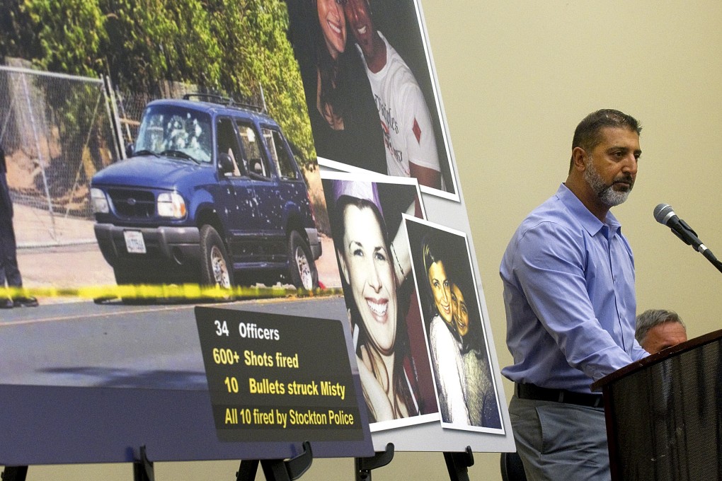 Paul Singh speaks announces a lawsuit against the Stockton Police Department in the death of his wife Misty Holt-Singh, who was shot and killed by police after being taken hostage during a bank robbery. Photo: Clifford Oto/The Record via AP