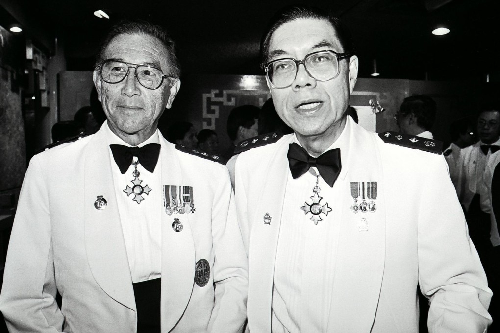 Sir Roger Lobo (left) with retiring director of health Dr Thong Kah-Eong, in 1988. Photo: SCMP