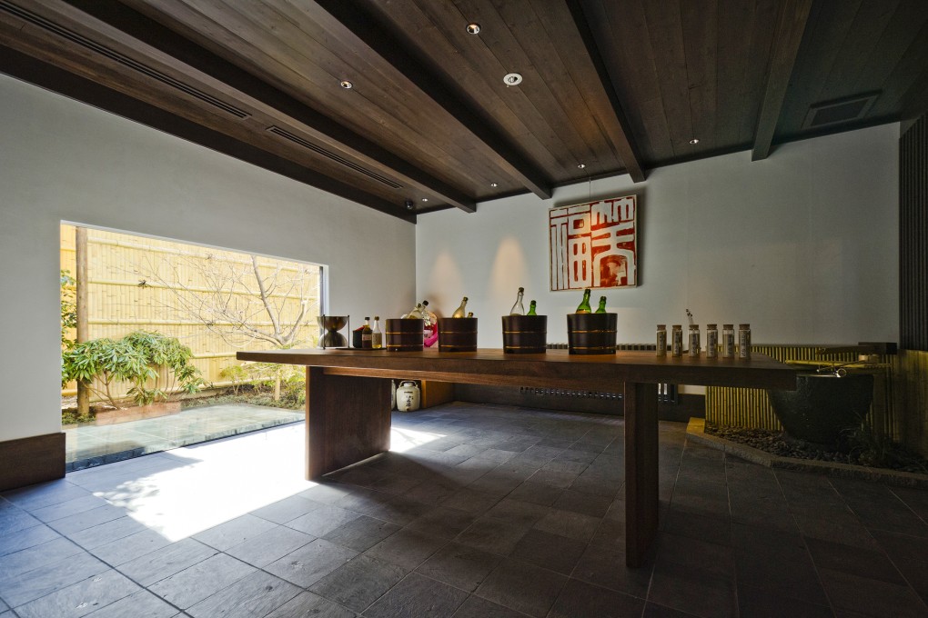 The tasting station at the Masumi sake brewery.
