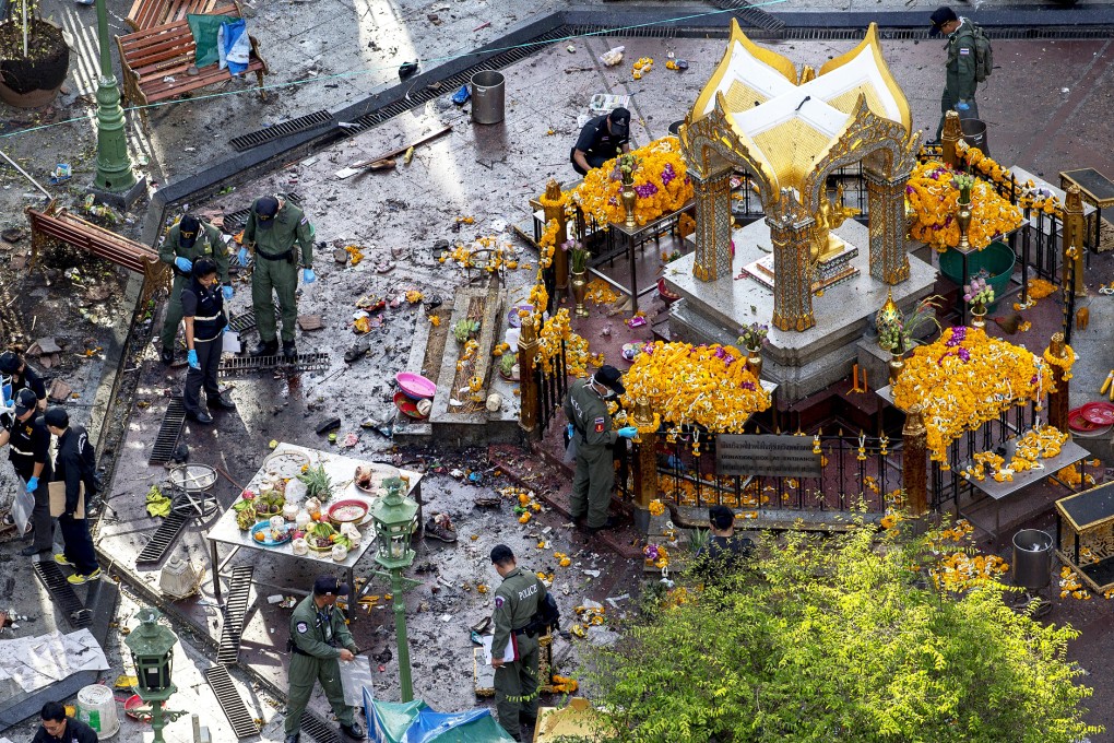 The attack took place at the Erwawan Shrine which is close to some of Bangkok’s most popular upscale shopping malls and a busy street at 6.30 pm. Photo: Reuters