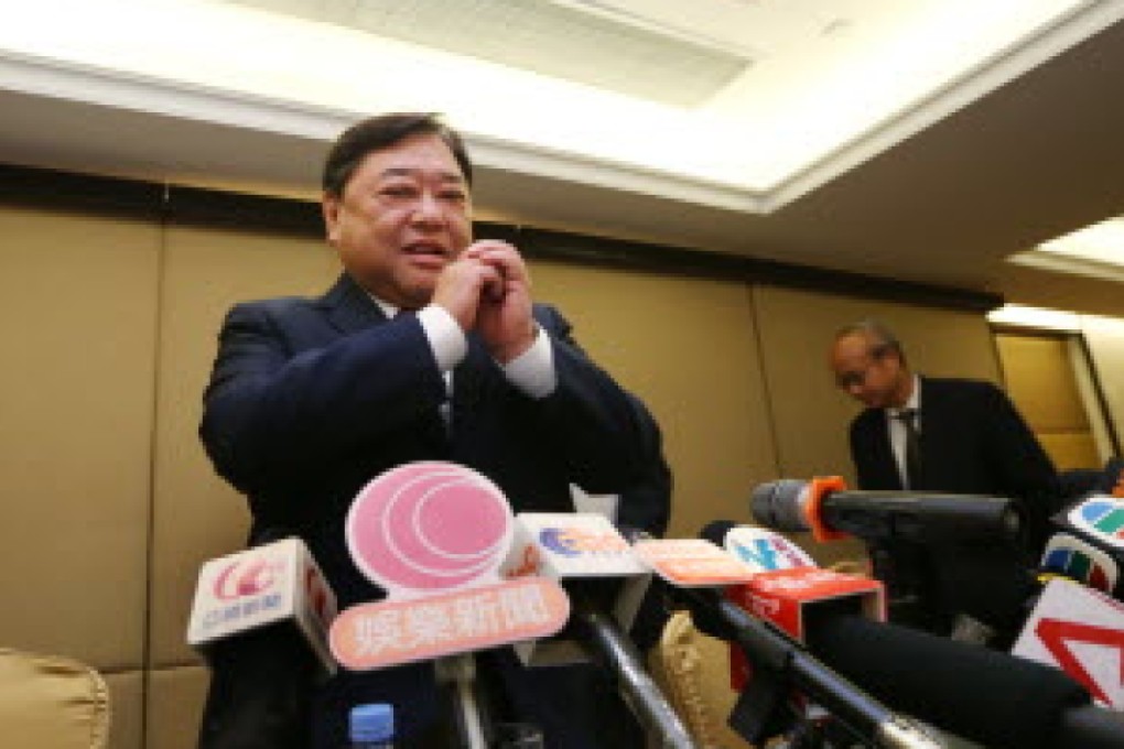 David Chiu, chairman of the Forever Top board of directors, announces plans to set up a free-television station on Thursday. Photo: Nora Tam