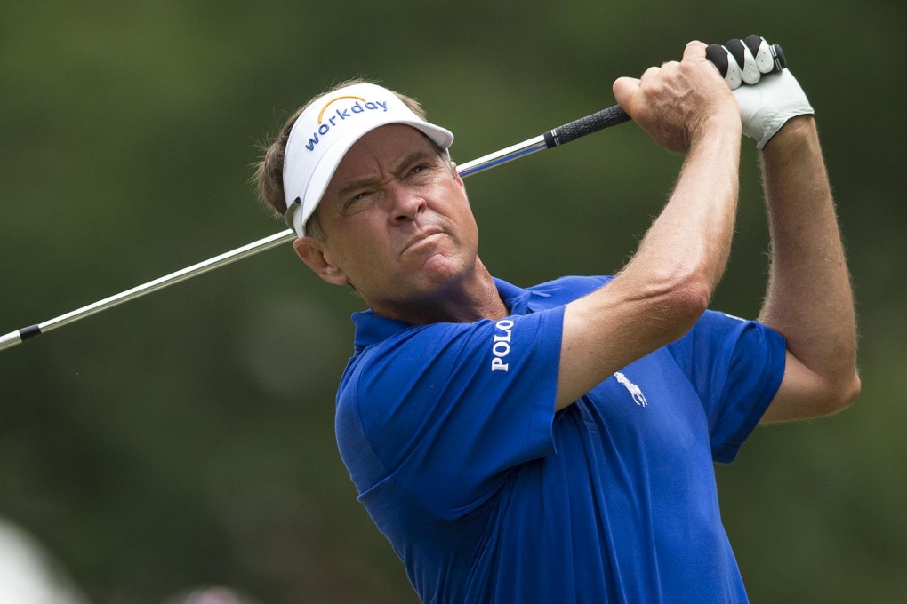 Davis Love III tees off on the third hole on his way to victory at the Wyndham Championship. Photo: AP