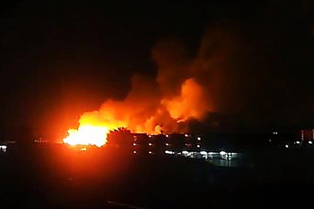 An explosion lights up the night sky over the US Army's Sagami depot outside Tokyo in this still image taken from video. Photo: YouTube