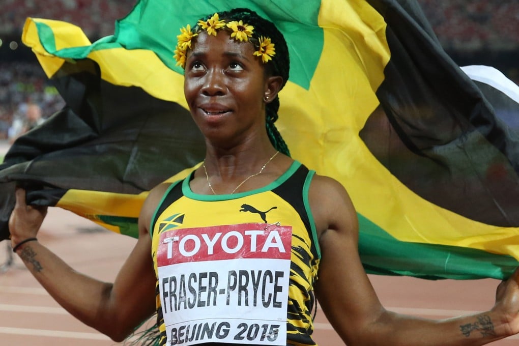 Jamaica's Shelly-Ann Fraser-Pryce celebrates after winning the women's 100 metres at the World Athletics Championships in Beijing. Photo: Xinhua