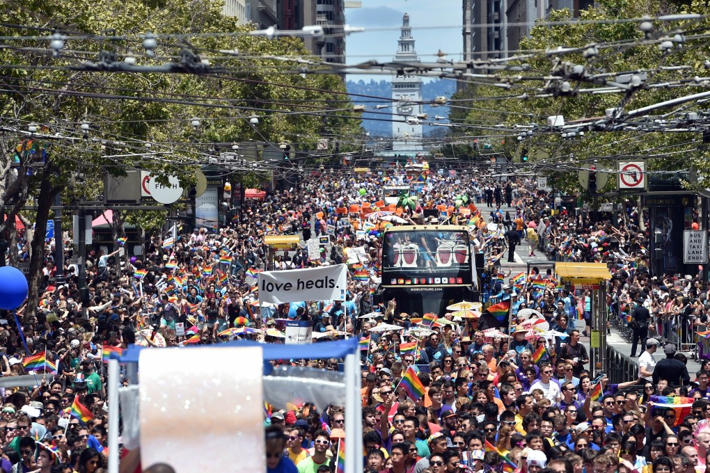 Thousands march at the annual Gay Pride parade in San Francisco two days after the US Supreme Court's landmark ruling on June 28 this year legalising same-sex marriage nationwide. Photo: SCMP Pictures
