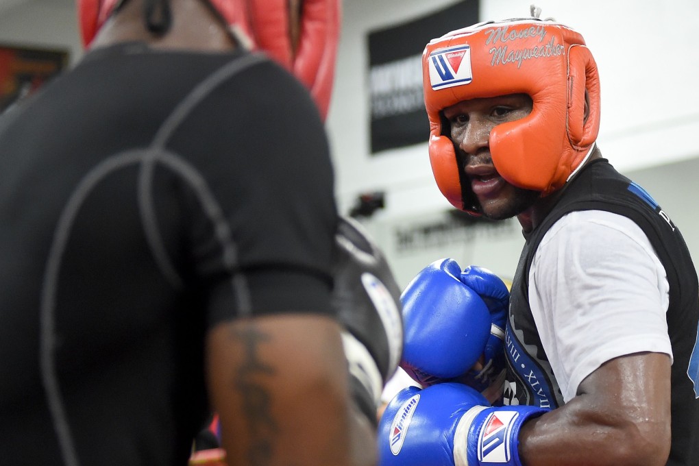 Floyd Mayweather Jnr held a televised sparring session in preparation for his final fight with Andre Berto. Photo: AFP