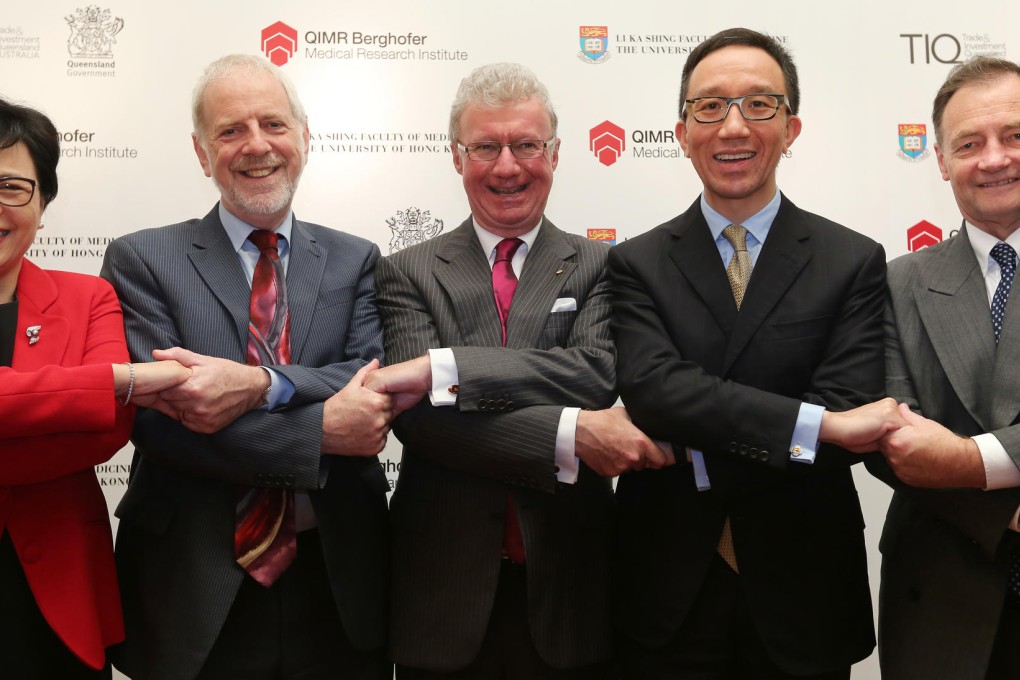 Participants at the HKU signing ceremony on immunotherapy research.Photo: Edward Wong