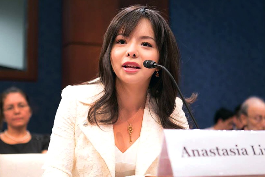 Anastasia Lin testifies on Chinese human rights before a US congressional committee on July 23. Photo: Facebook/Anastasia Lin