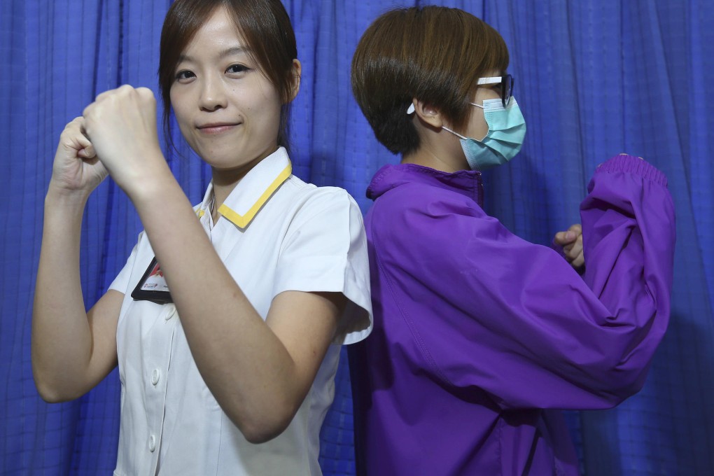 North District Hospital's Erica So (left) and "Elaine", who now shares her experiences with young drug addicts.Photo: Edmond So