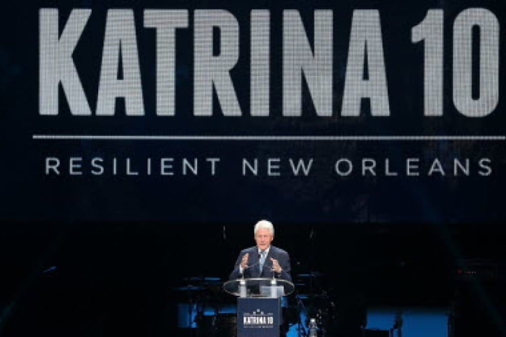 Former US President Bill Clinton speaks during a Hurricane Katrina 10th anniversary event at the Smoothie King Centre. Photo: AFP