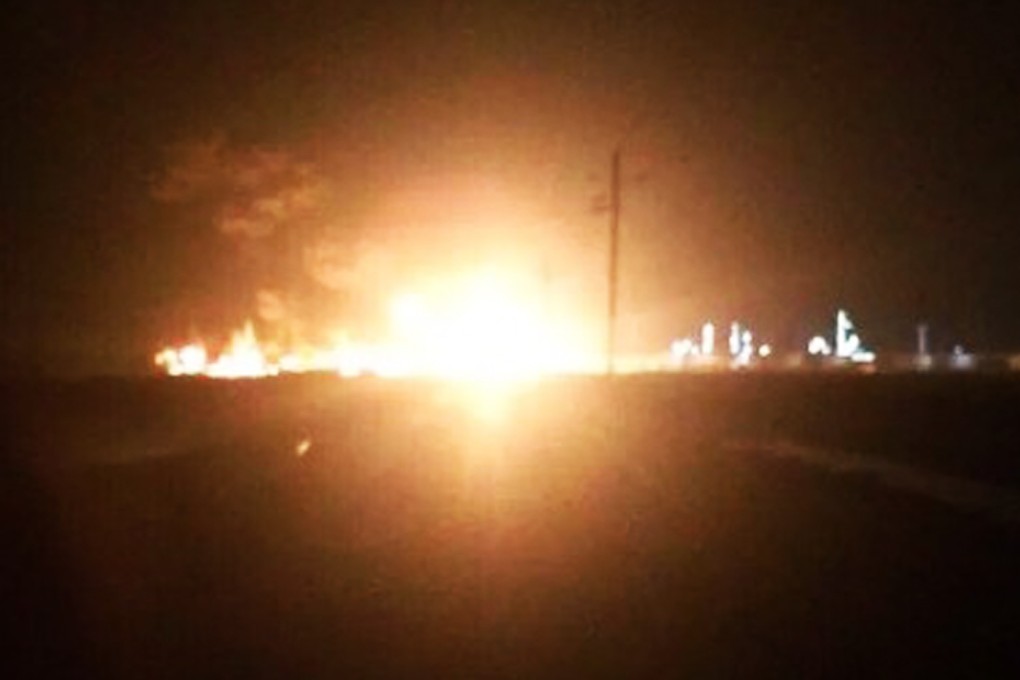 A photograph of the Shandong chemical factory blast on Monday night, which was posted on Chinese social media.