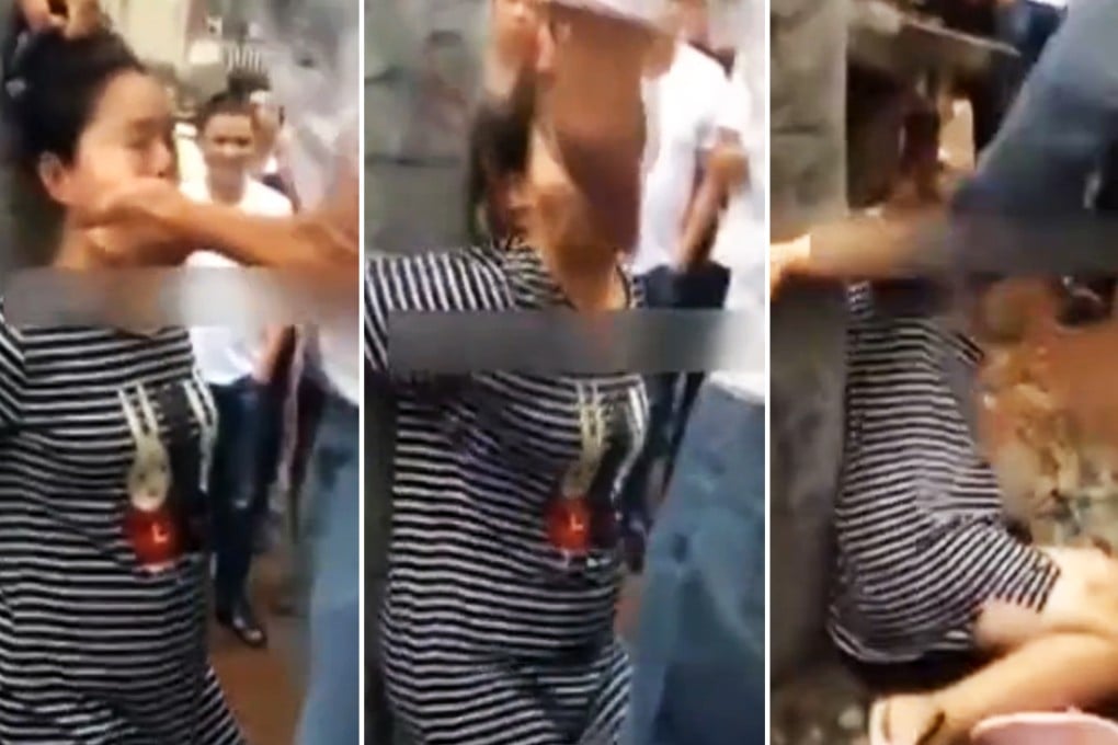 Stills from the video showing the woman being hit. The attacker has been detained for eight days and fined 300 yuan. Photo: SCMP Pictures