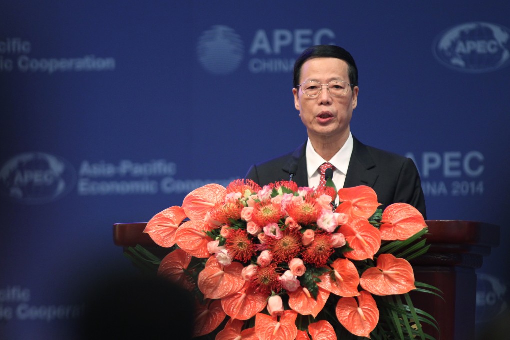 China's Vice-Premier Zhang Gaoli speaks at the Asia-Pacific Economic Cooperation forum finance ministers' meeting in Beijing in October last year. Photo: Simon Song
