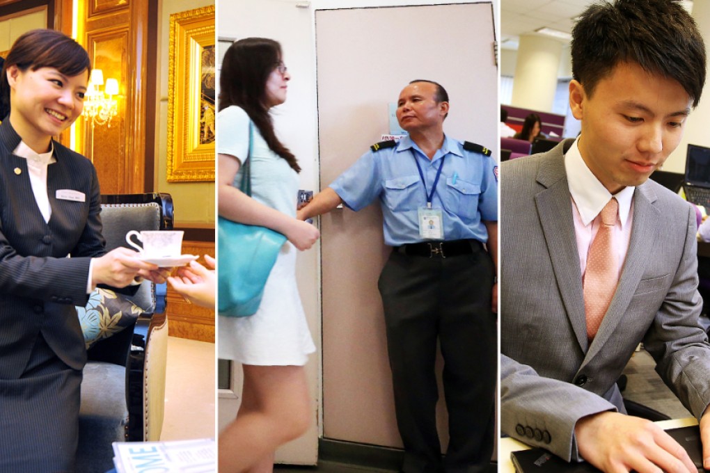 A receptionist, a janitor and an assistant accountant. Photos: SCMP