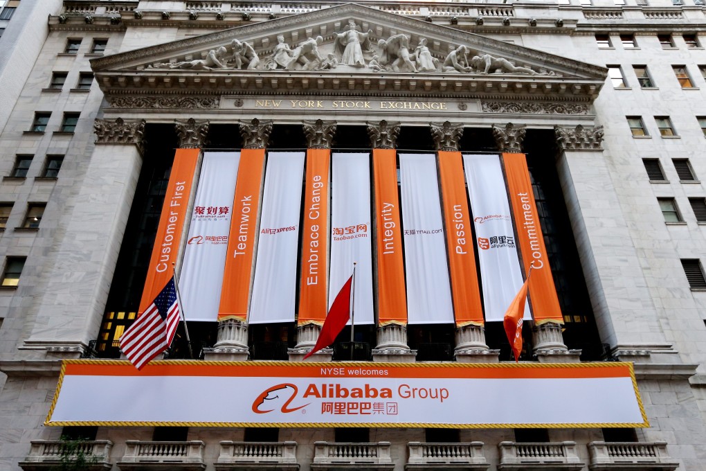 Alibaba was one of the two stocks that registered gains among 18 Chinese technology companies trading in New York. Photo: EPA