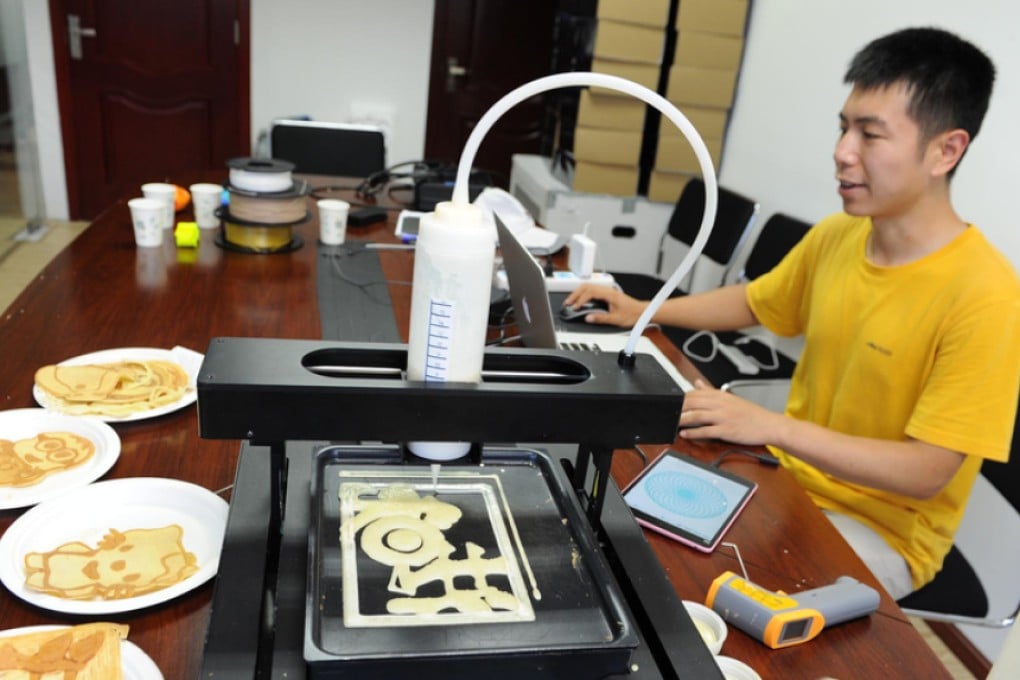 The Chinese start-up's 3D-printing machine makes pancakes of various shapes, sizes and designs. Photo: Cnr.cn