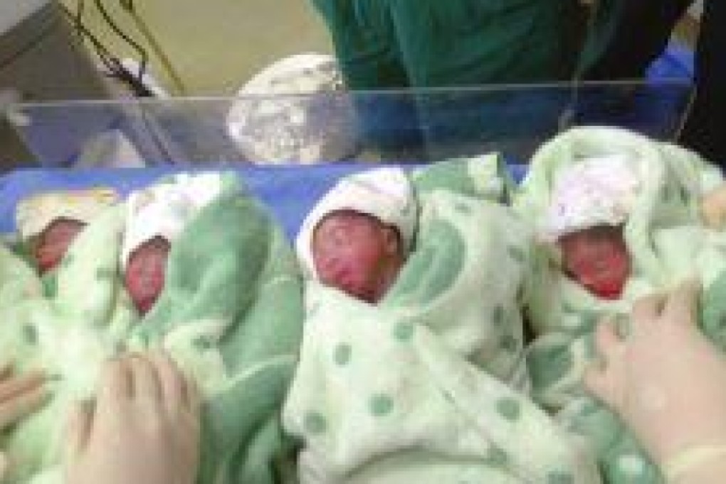 The Chinese quadruplet boys remain in intensive care in a hospital in Hunan province after they were born prematurely last Friday. Photo: Xiaoxiang Morning Herald