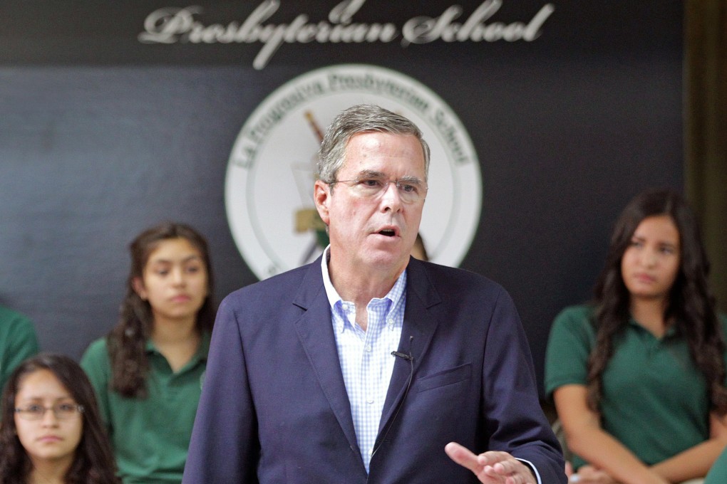 US presidential candidate Jeb Bush addresses the students at La Progresiva Presbyterian School in Miami on Tuesday. Photo: Tribune News Service