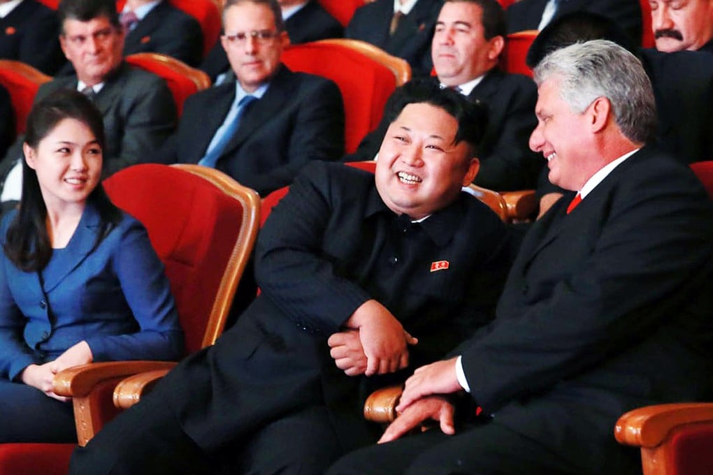 North Korean leader Kim Jong-un and Cuban First Vice President Miguel Diaz-Canel Bermudez watch a performance by the Moranbong Band and the State Merited Chorus in Pyongyang. Photo: AFP