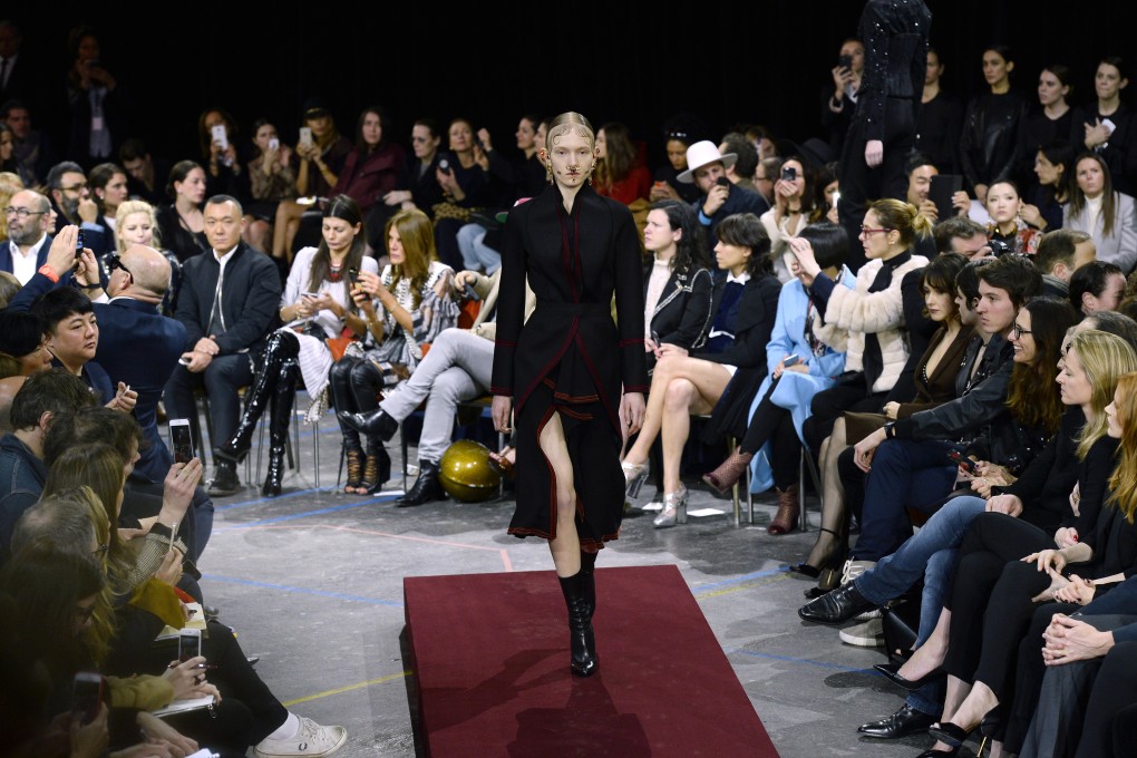 A model presents a creation from Givenchy's autumn-winter fashion collection in Paris in March, 2015