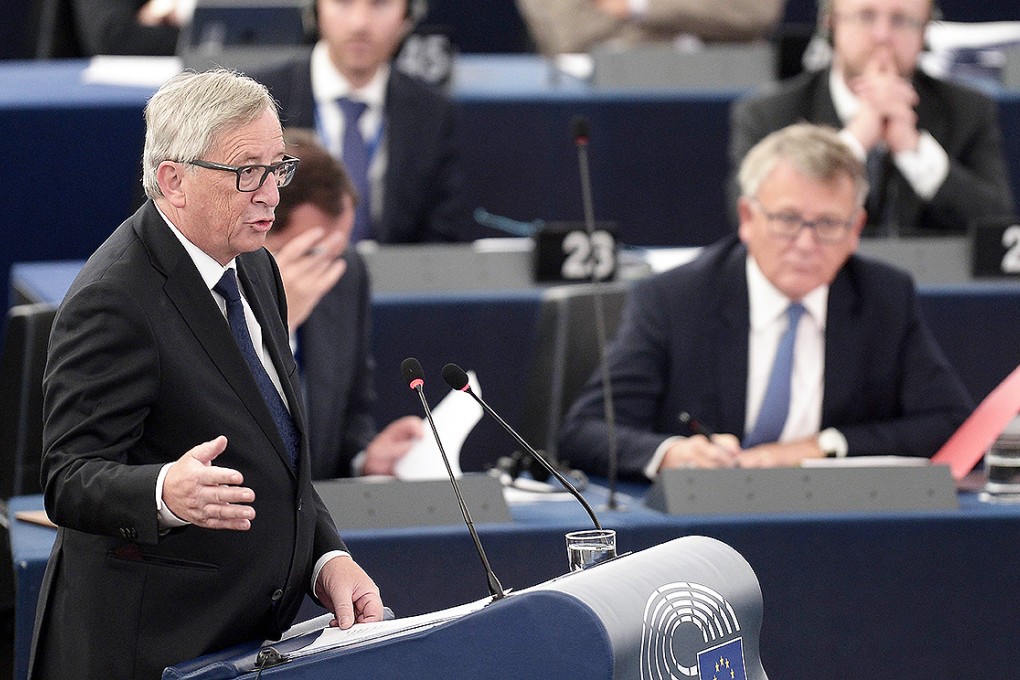 European Commission's President Jean-Claude Juncker announces quote plan for refugees as he makes his State of the Union address to the European Parliament in Strasbourg. Photo: AFP