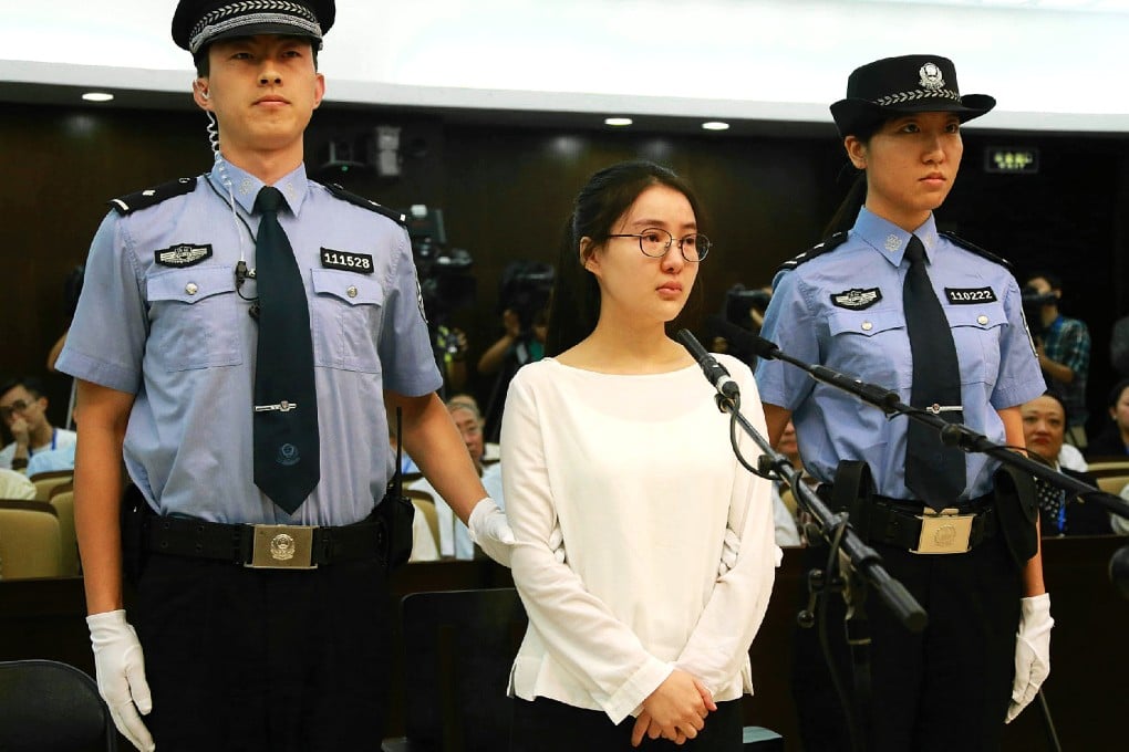 Guo Meimei was jailed for five years at Beijing's Dongcheng District Court on Thursday after being convicted of running an illegal casino. Photo: Dongcheng District Court/Weibo