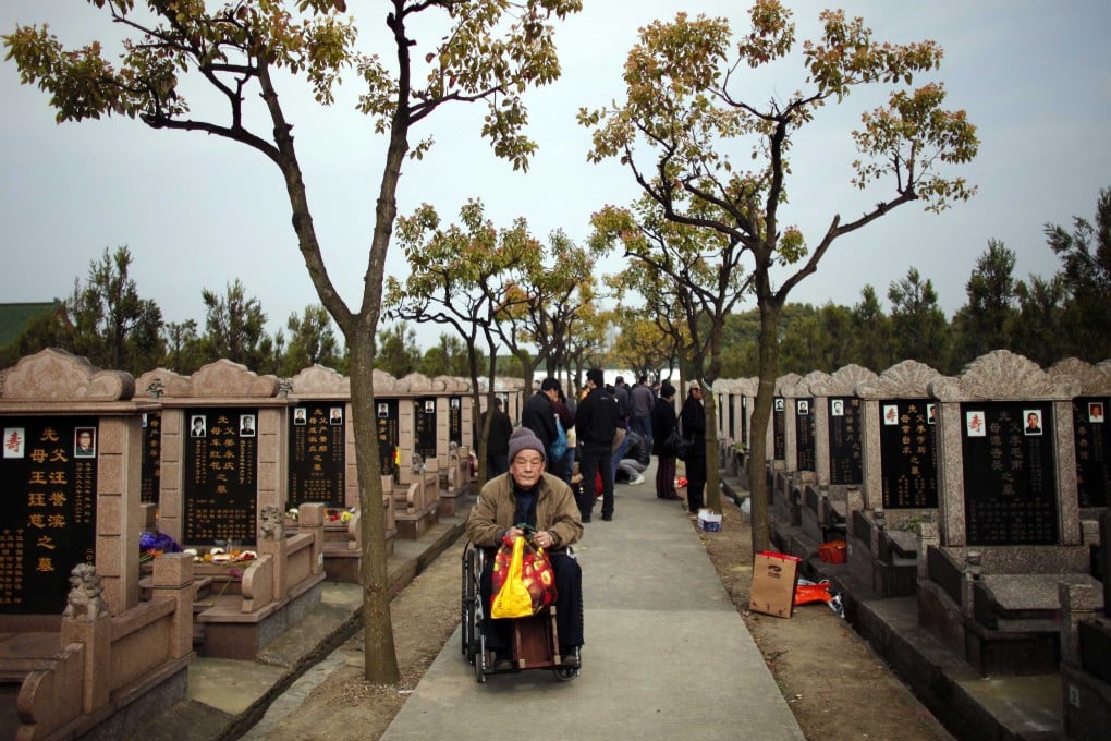 An elderly Chinese man visits a cemetery in Shanghai during the Qingming Festival. China faces rising health bills from an ageing society. Photo: Reuters