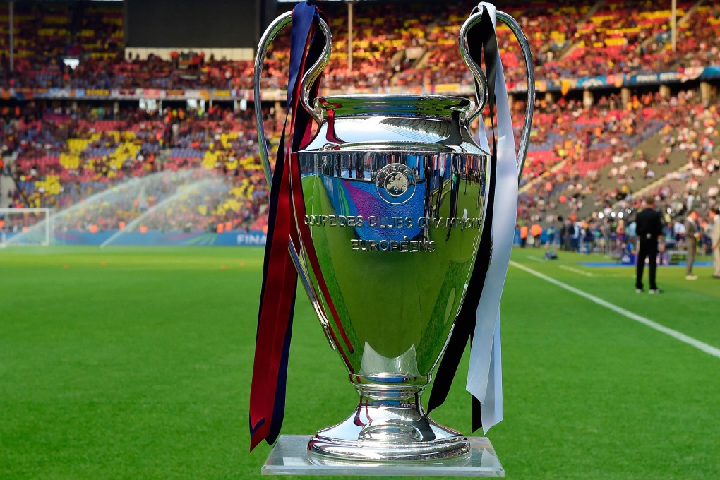 The Champions League trophy rests on the pitch before last year's final. Photo: AFP