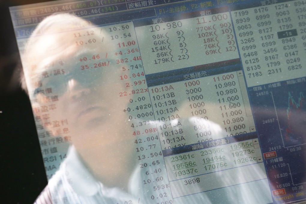 An elderly investor in sunglasses stares at stock prices in Hong Kong as volatile dealings again struck markets in the city and in mainland China. Photo: Felix Wong