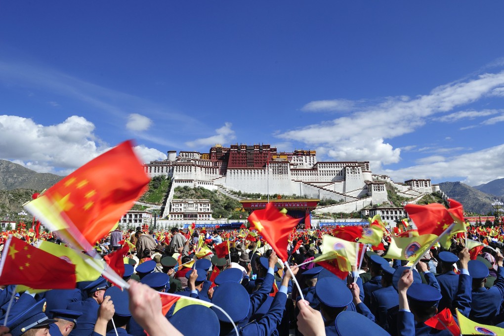 A rally held to mark the 50th anniversary of the formation of Tibet's regional government. Photo: AP