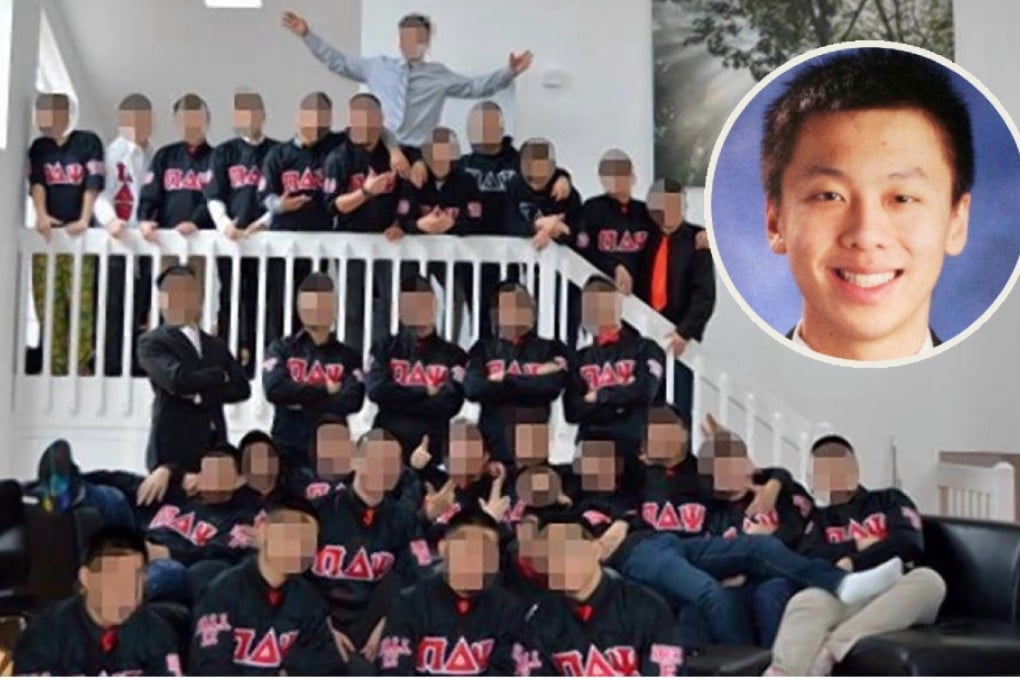 “Michael” Chun Hsien Deng, inset, and members of the Baruch College chapter of the Pi Delta Psi fraternity, which was disbanded in the wake of his hazing death. Photo: Facebook, handout