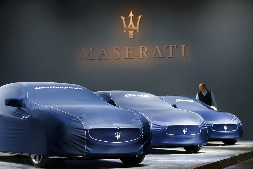 Maseratis waiting to be unveiled at the Frankfurt car show. Photo: Reuters