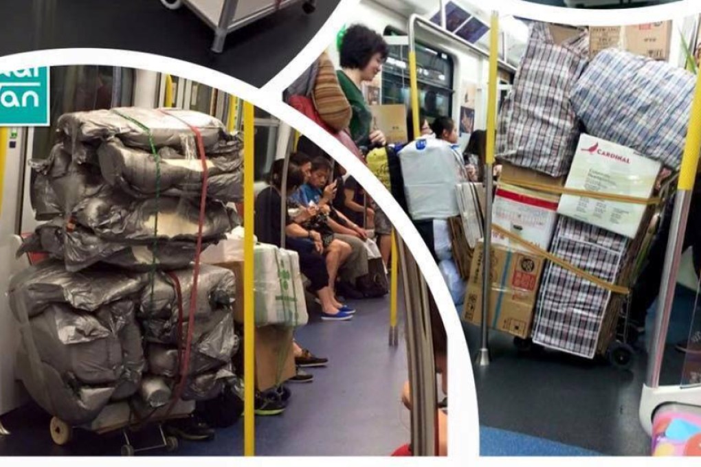 Facebook users have documented bulky items carried by MTR passengers. Photo: Kenny Chan/Facebook