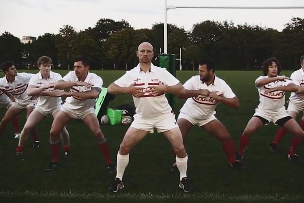 Matt Dawson leads the 'hakarena' in an advertisement for a clothing firm. Photo: SCMP Pictures