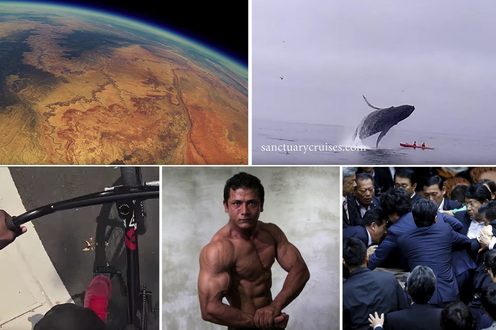 Top 5 videos of the week: Amazing footage from long lost weather ballon; lucky kayakers' brush with death as whale lands on them