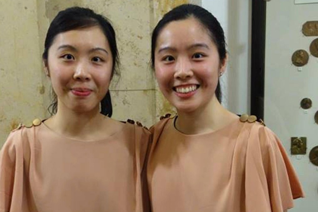Sisters Chau Lok-ping (left) and Chau Lok-ting came third in the piano duo category, a first for Hong Kong musicians. Photo: SCMP Pictures