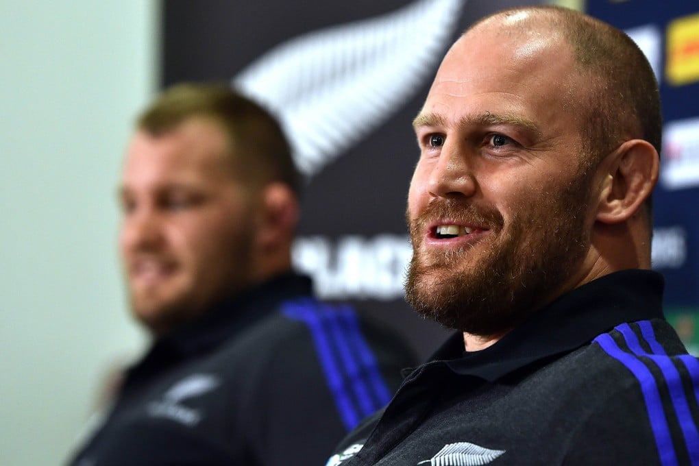 All Blacks props Ben Franks (right) and his brother Owen chat to the media at a press conference in London. Photos: AFP