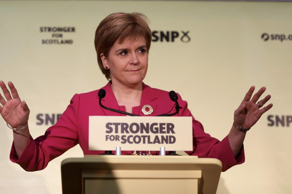 Scotland's First Minister and Scottish National Party (SNP) leader Nicola Sturgeon gestures as she delivers a speech in Edinburgh on Friday. Photo: Reuters